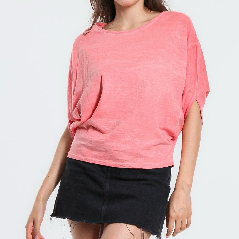 Tina Stephens Omaria Batwing Top Blouse Coral Enzyme OS